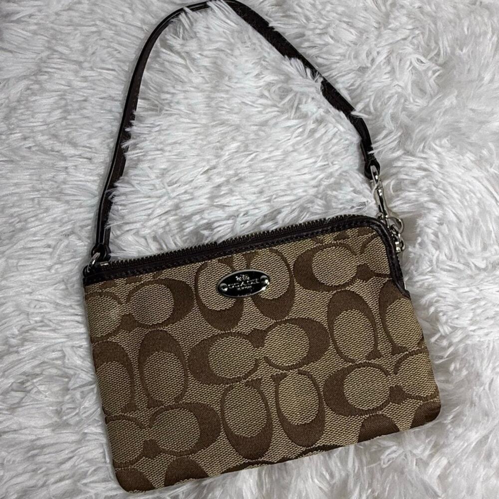 COACH Brown Signature Canvas Wristlet